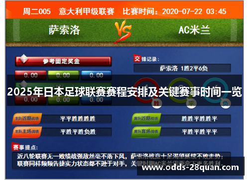 2025年日本足球联赛赛程安排及关键赛事时间一览